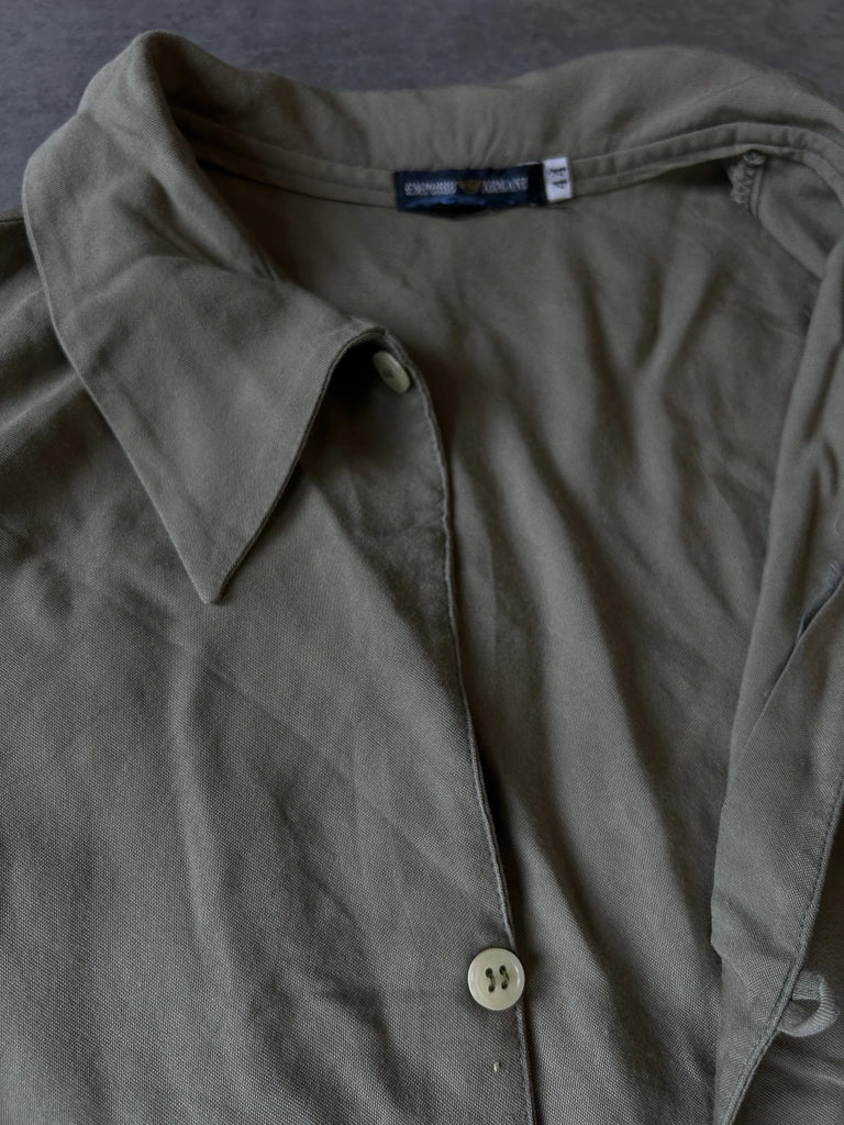 detail view, Emporio Armani Y2K Baggy Collar Top in Green, vintage Y2K second hand piece, image 4