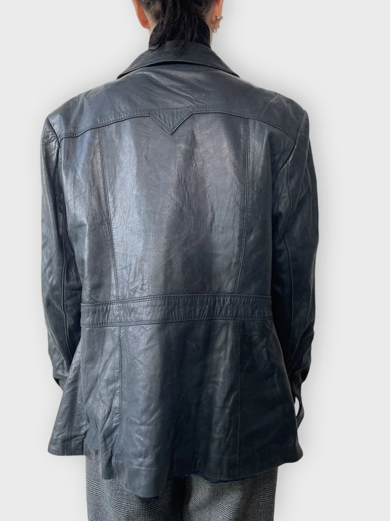 back view, Stadick Black Leather Coat, vintage Y2K second hand piece