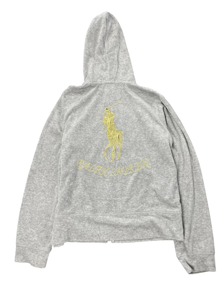 detail view, Polo Ralph Lauren Grey Hoodie with Embroidered Polo Player, vintage Y2K second hand piece, image 5