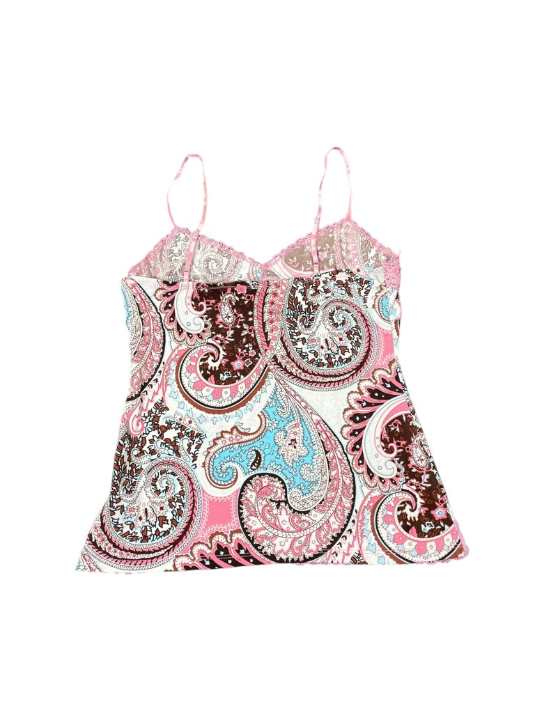 detail view, No boundaries Pink Paisley Lace Trim Top, vintage Y2K second hand piece, image 4