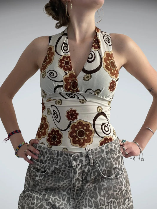 back view, MM? Psychedelic Bloom – Swirled Retro Crop, vintage Y2K second hand piece