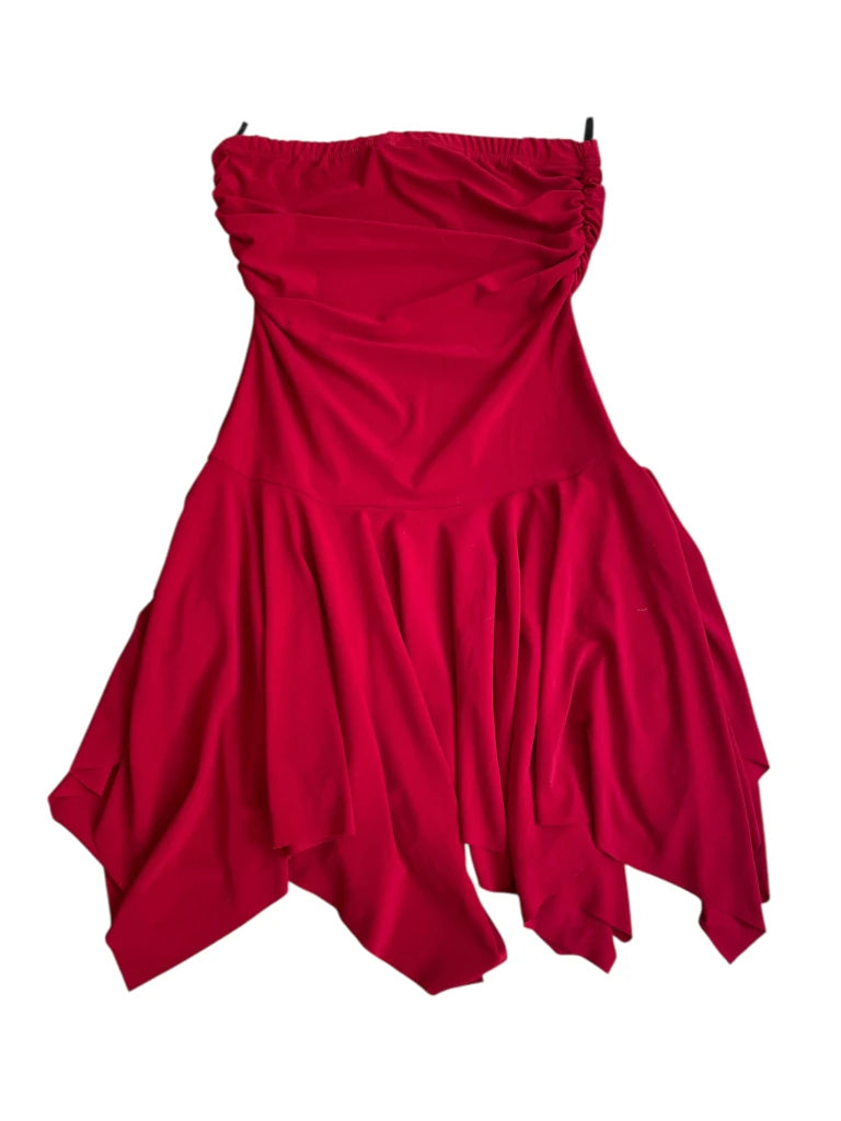 detail view, Sirens rouge motion – flowy asymmetric dress, vintage Y2K second hand piece, image 6