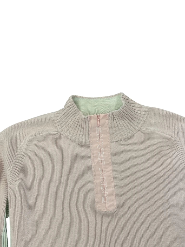 detail view, DKNY Pale Pink Half-Zip Ribbed Sweater, vintage Y2K second hand piece, image 4