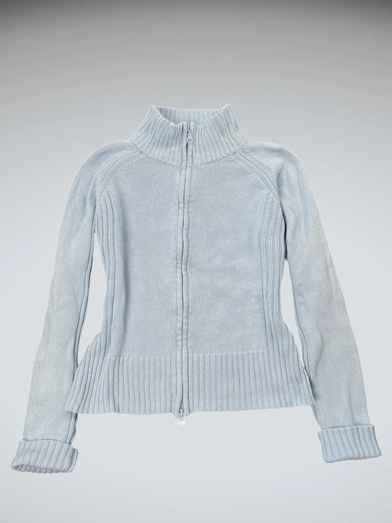 detail view, Outline Turquoise Knit Zip-Up Cardigan, vintage Y2K second hand piece