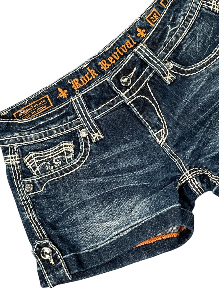 detail view, Rock Revival denim hotpants, vintage Y2K second hand piece, image 4