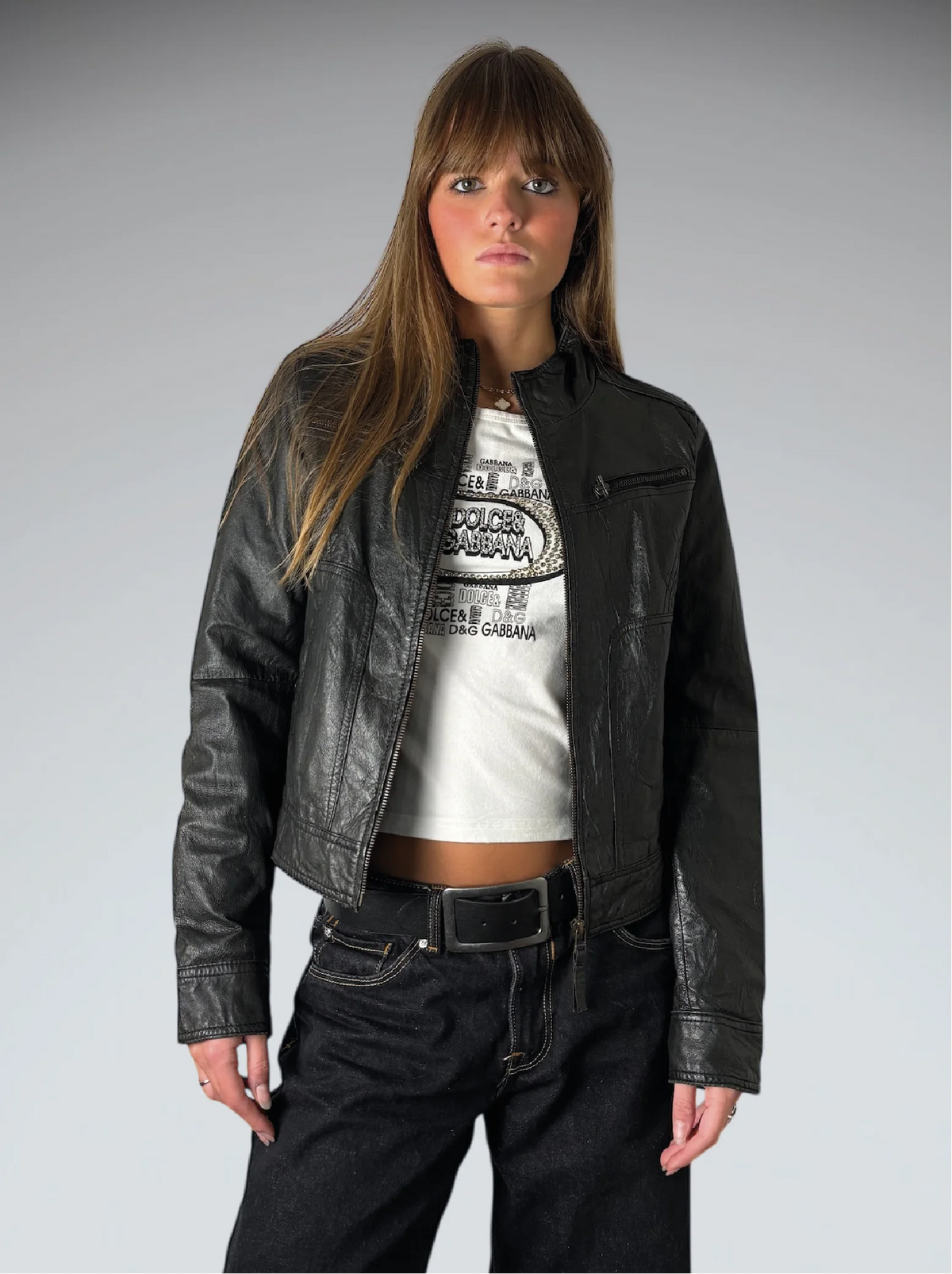 detail view, Maralyn & Me Black Faux Leather Hooded Jacket Women, vintage Y2K second hand piece