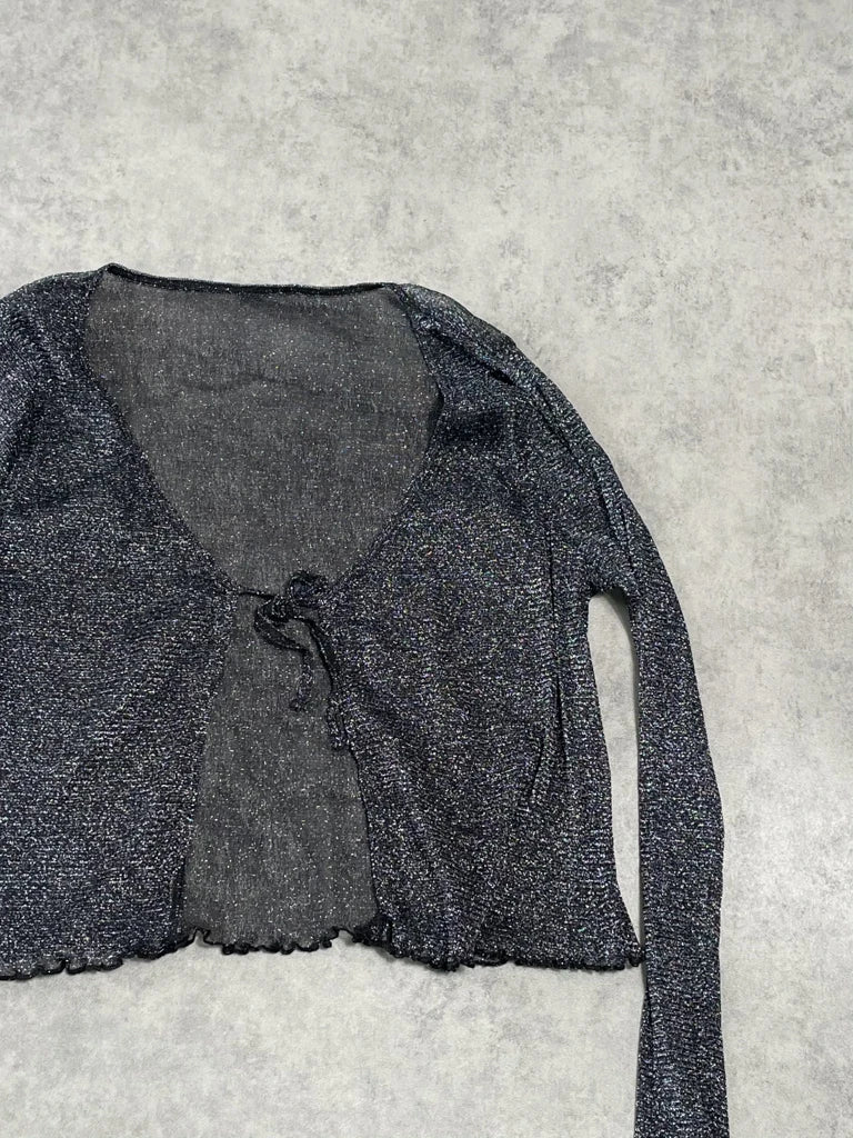 detail view, Glitter Mesh Shrug, vintage Y2K second hand piece