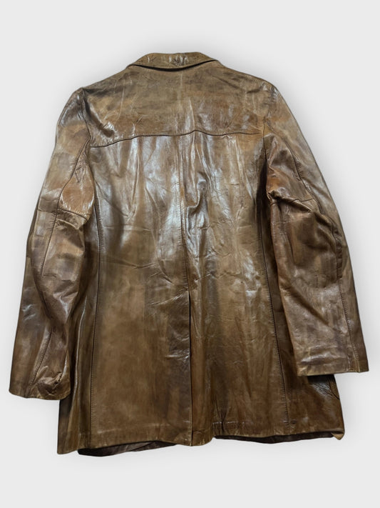 back view, H&H Light Brown Vintage Leather Blazer Coat, vintage Y2K second hand piece
