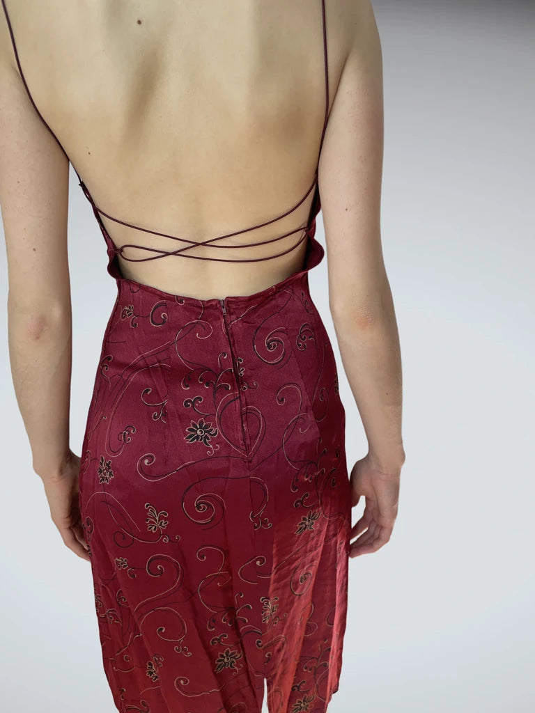 back view, Sisley Y2K Floral Dress, vintage Y2K second hand piece