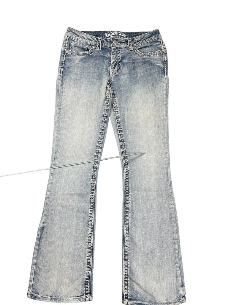 detail view, Paisley Sky Blue Bootcut Jeans, vintage Y2K second hand piece, image 4