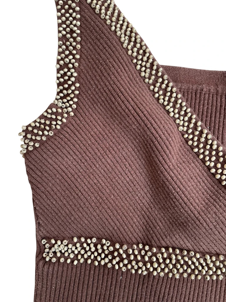 detail view, stud spell – ribbed knit top, vintage Y2K second hand piece, image 5