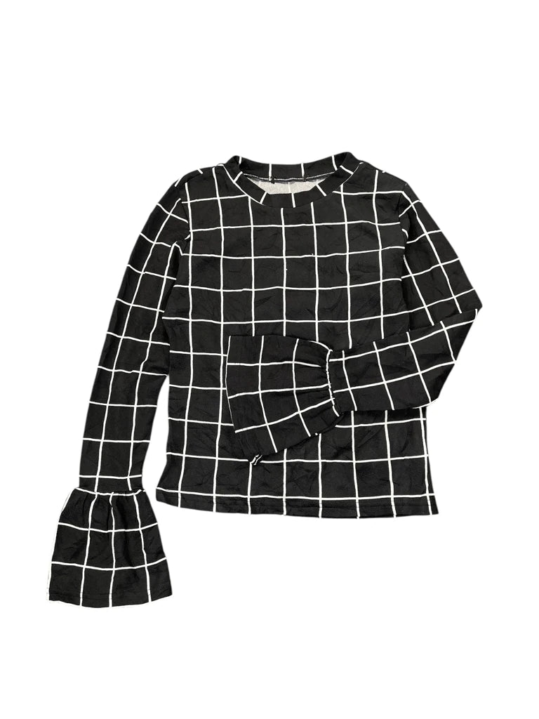 detail view, Black and White Checkered Bell Sleeve Top, vintage Y2K second hand piece, image 6