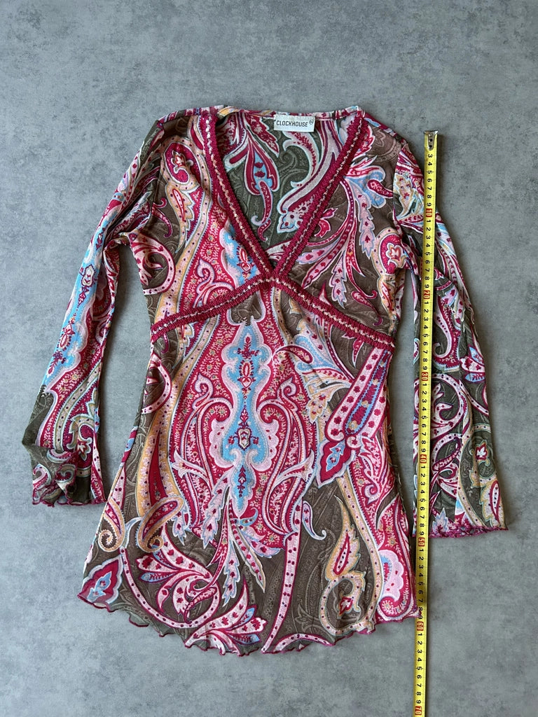 detail view, Clockhouse Y2K Pink Mesh Top, vintage Y2K second hand piece, image 9