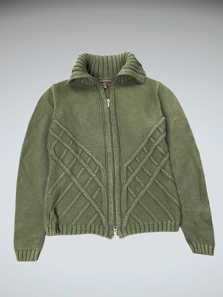 front view, Royal Robbins Olive Green Textured Zip Sweater, vintage Y2K second hand piece