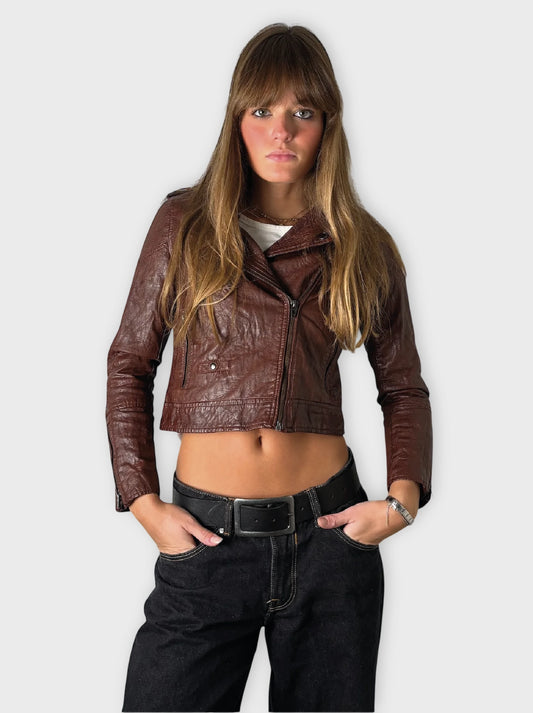 front view, BlankNYC Burgundy Faux Leather Jacket Women, vintage Y2K second hand piece