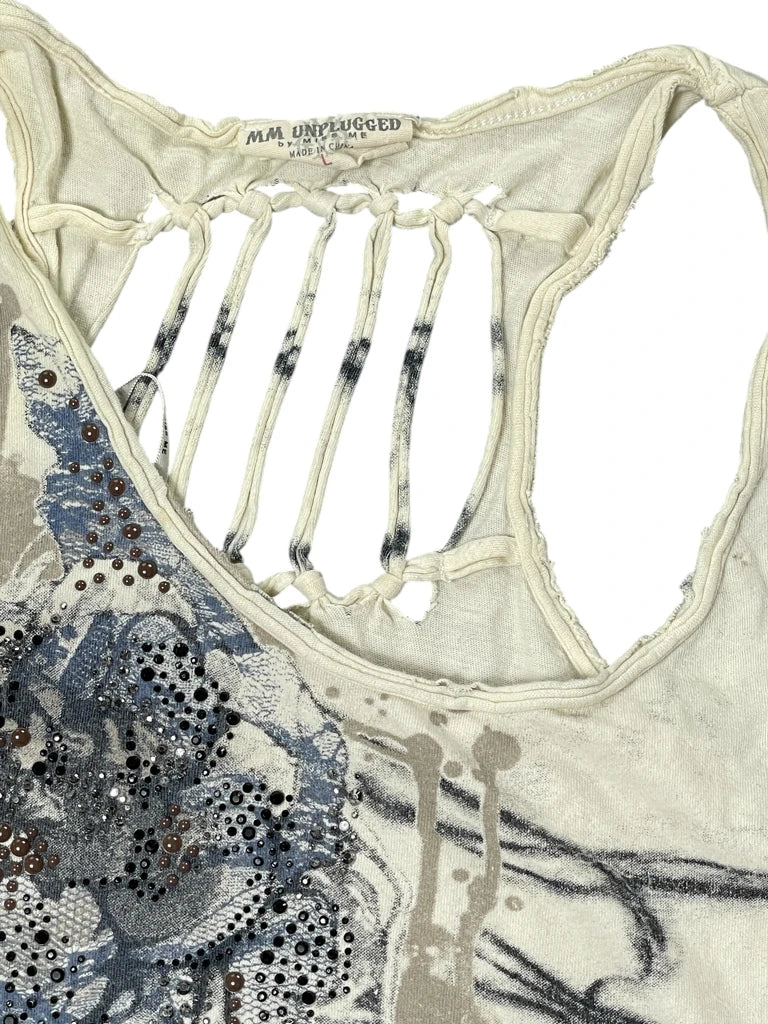 detail view, Unplugged by Miss Me champagne ruffle satin top, vintage Y2K second hand piece