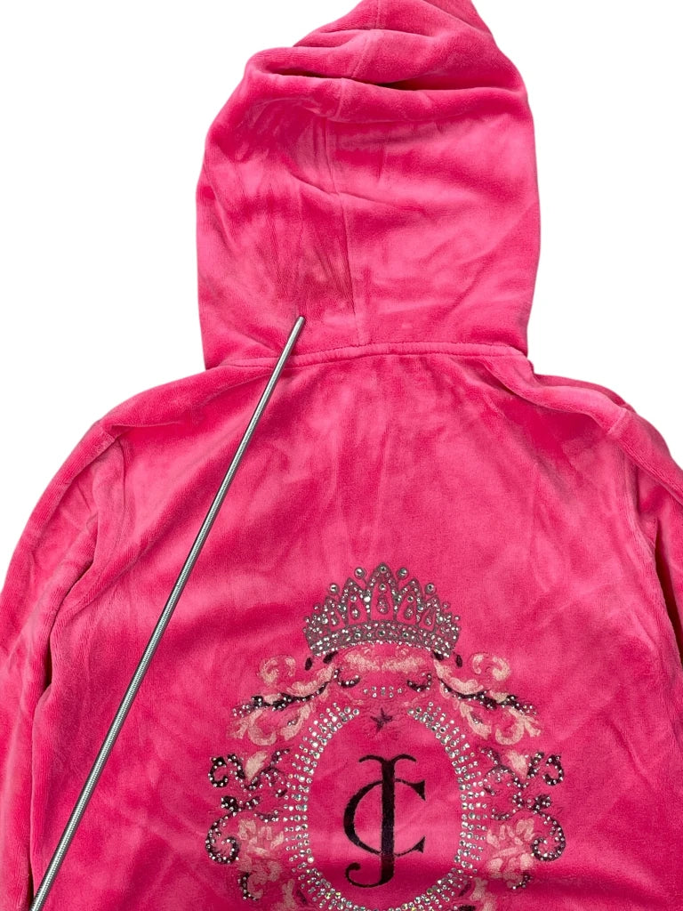 detail view, Pink Juicy Couture Velour Hoodie with Ornate Back Print, vintage Y2K second hand piece, image 7