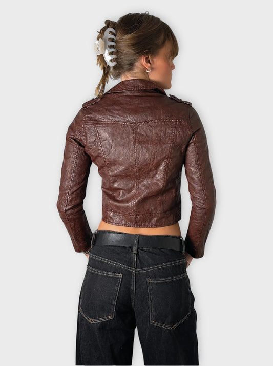 back view, BlankNYC Burgundy Faux Leather Jacket Women, vintage Y2K second hand piece