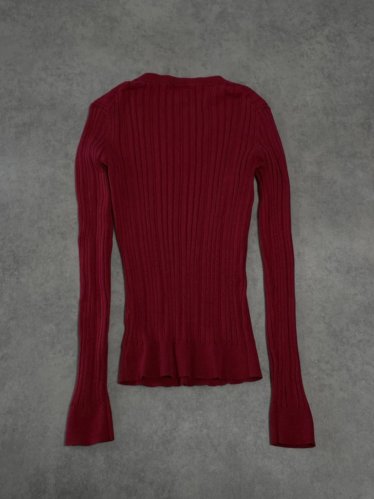 detail view, Cabi Red V-Neck Jumper, vintage Y2K second hand piece, image 5