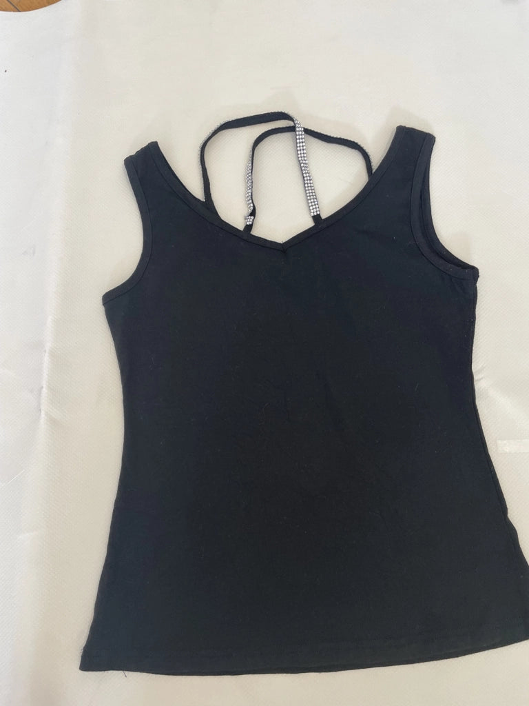 detail view, CRYX Black Rhinestone Trim Tank Top, vintage Y2K second hand piece