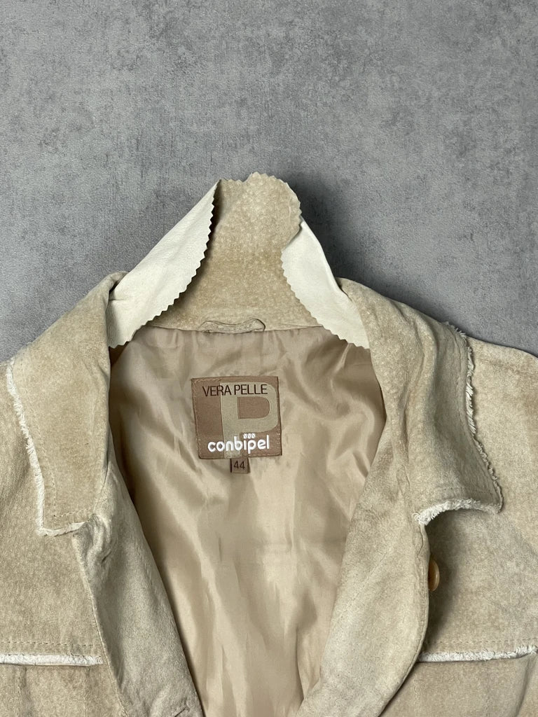 detail view, Conbipel Beige Leather Jacket, vintage Y2K second hand piece