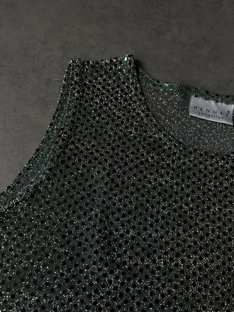 detail view, Hennes Collection (L)Y2K Mini Green Glitter Top, vintage Y2K second hand piece, image 5