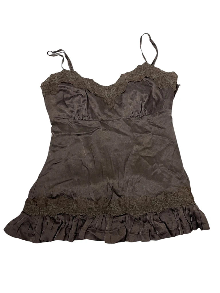 detail view, Arden B. Satin Sin – Dark Brown Camisole, vintage Y2K second hand piece