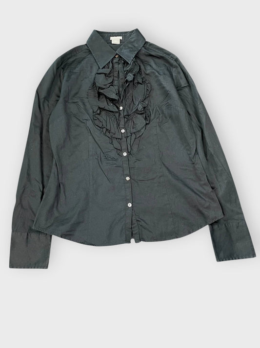 front view, Ann Taylor Black Ruffle Front Blouse, vintage Y2K second hand piece