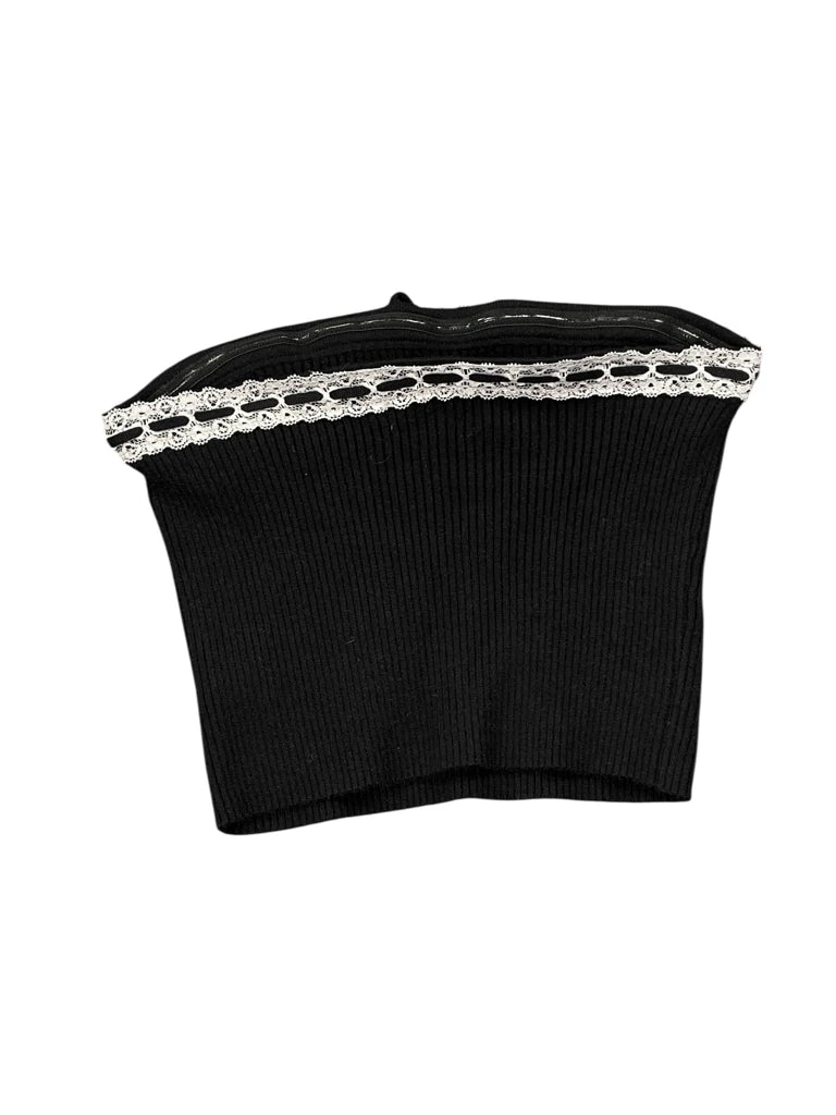 back view, Edikted Black Ribbed Tube Top Lace Trim, vintage Y2K second hand piece