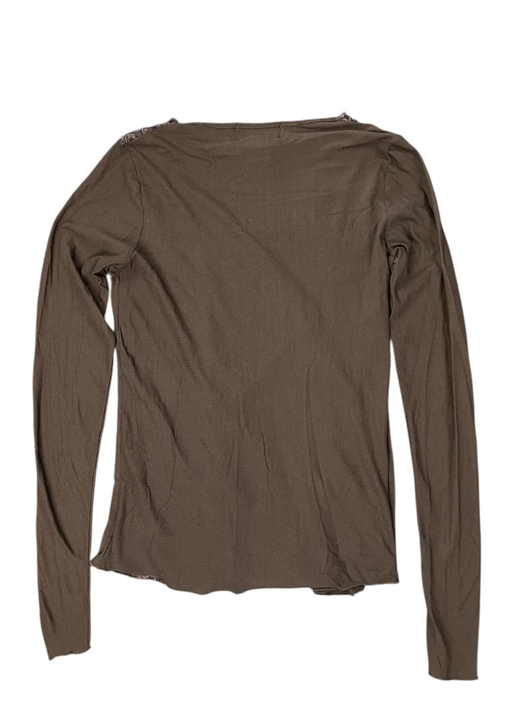 detail view, Francias Montreal Francais Montreal Brown Ruched Top, vintage Y2K second hand piece