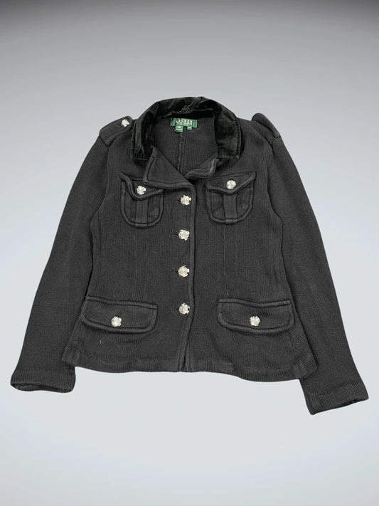 front view, Polo Ralph Lauren Elegant Black Knit Blazer, vintage Y2K second hand piece
