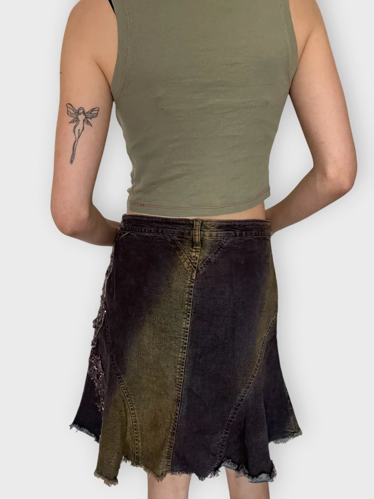 back view, Mötivi Jeans Blue Washed Midi Skirt with Silver Detail, vintage Y2K second hand piece
