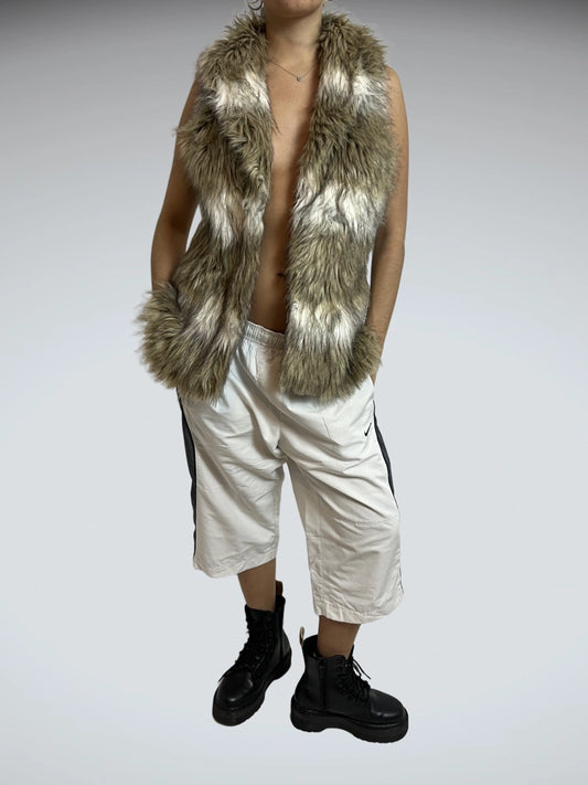 Y2K Faux Fur Gilet in Cream Beige (M)