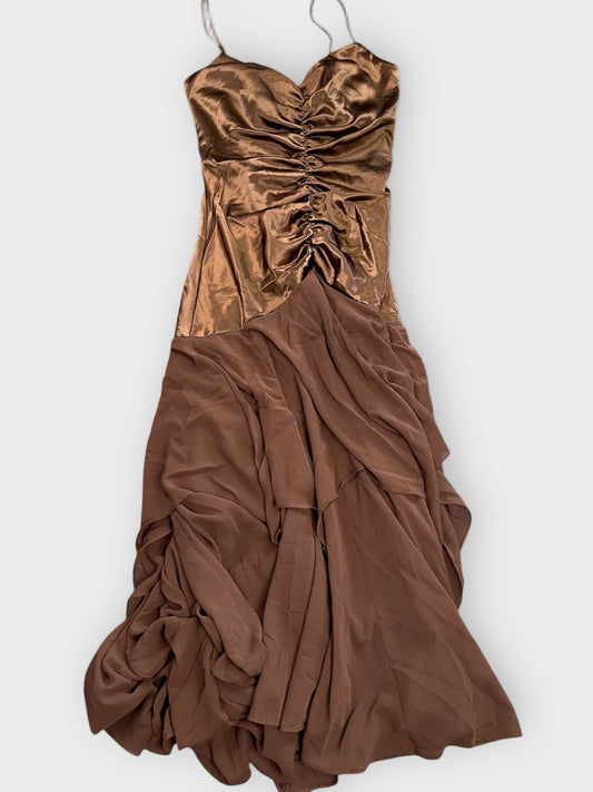front view, Jump Apparel Mocha Evening Maxi Dress, vintage Y2K second hand piece