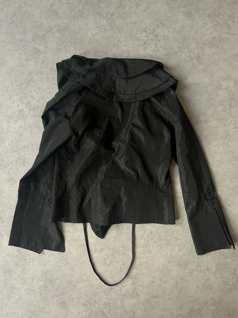 detail view, OL..2 Y2K Black Ruffle Collar Top, vintage Y2K second hand piece, image 7