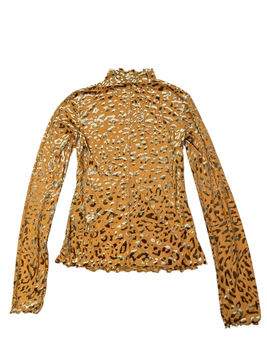 back view, Out Home Under 90s orange turtleneck animal print top, vintage Y2K second hand piece