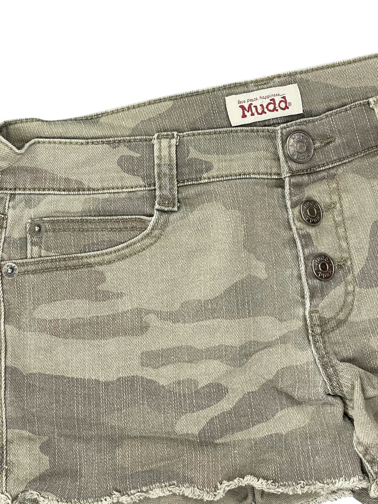 detail view, Mudd Black Camo-Inspired Denim Hotpants, vintage Y2K second hand piece, image 6