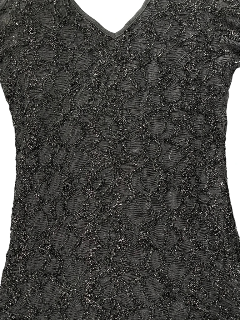 detail view, Black Lace Cutout Sleeve Evening Top, vintage Y2K second hand piece