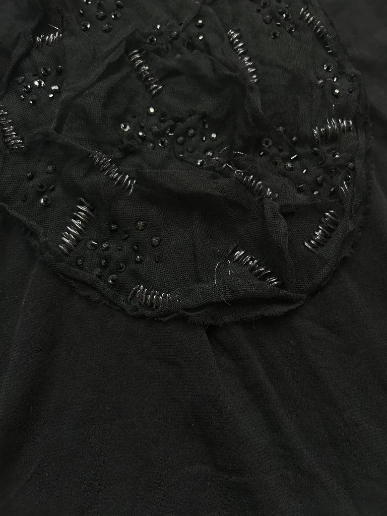 detail view, LUISA CERANO 2000s Long Sleeve Mesh Top, vintage Y2K second hand piece