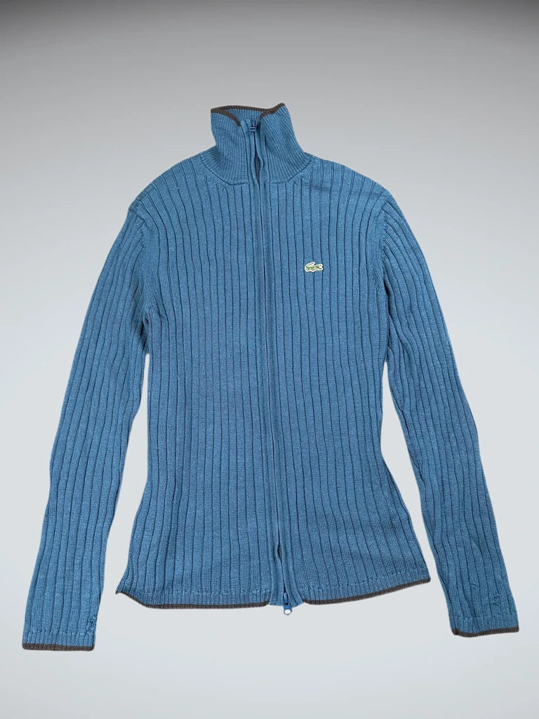 detail view, Lacoste Blue Ribbed Zip-Up Cardigan, vintage Y2K second hand piece