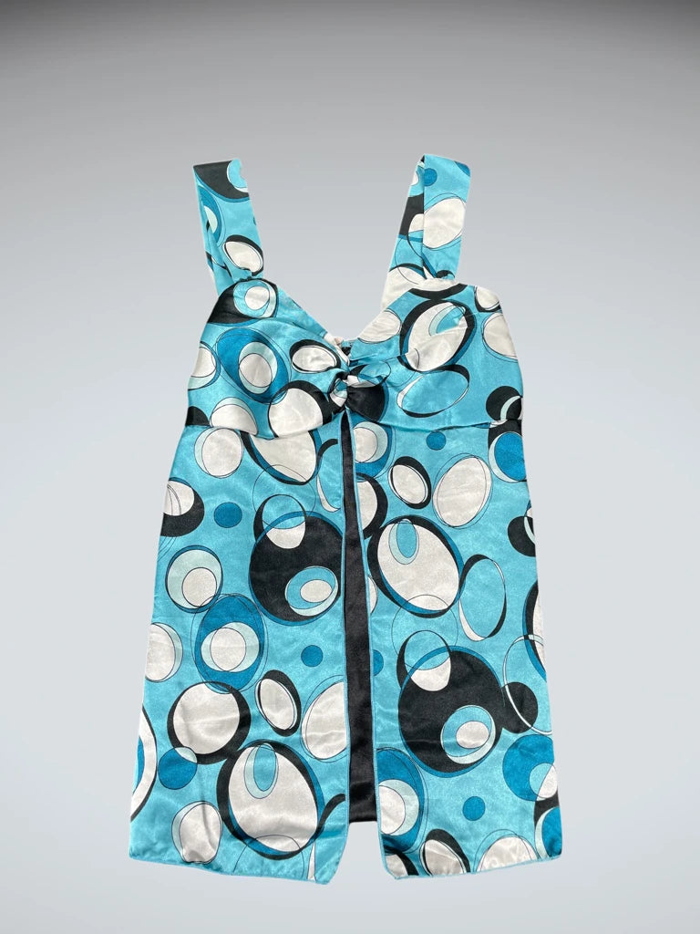 detail view, Maurices Light Blue Retro Circle Print Tunic Top, vintage Y2K second hand piece