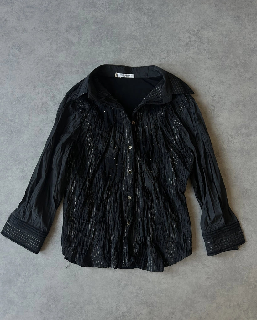 detail view, VALENTINA’S Y2K Black Button-Up Shirt, vintage Y2K second hand piece, image 6