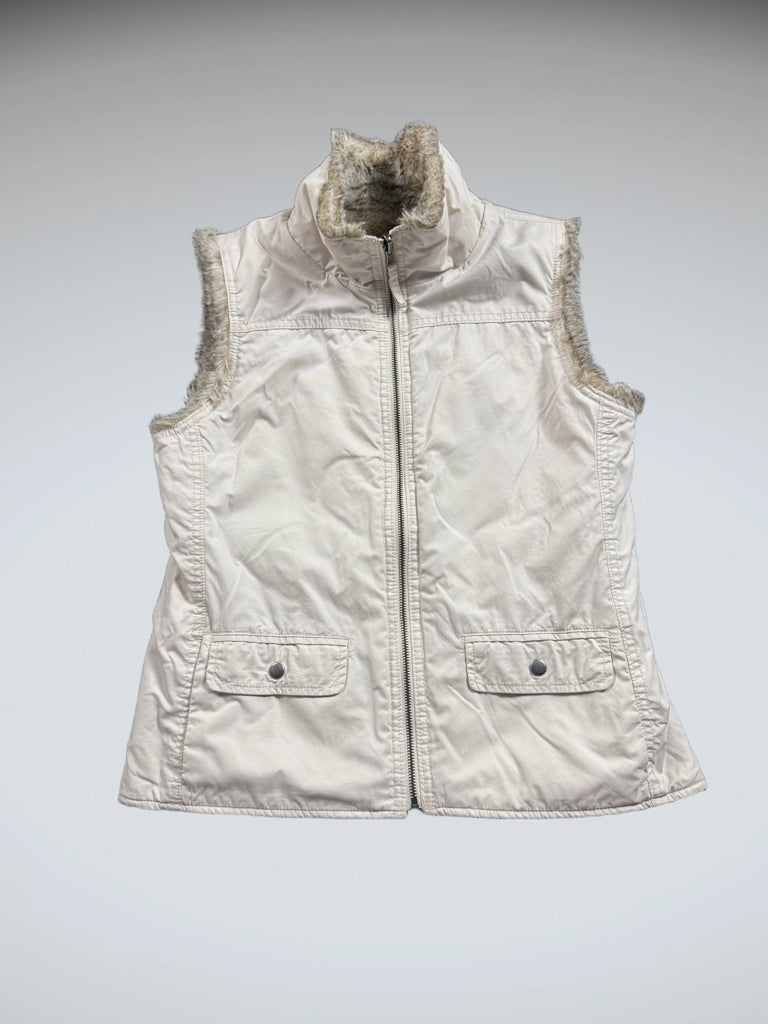 front view, Vintage Beige Faux Fur Vest Women, vintage Y2K second hand piece