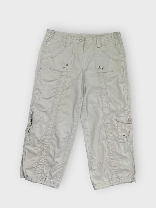 White Utility Cropped Cargo Pants with Drawstring Hem (M)