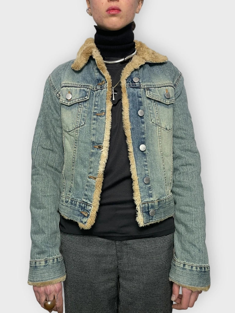 front view, Kocca Fur Jeans Jacket, vintage Y2K second hand piece