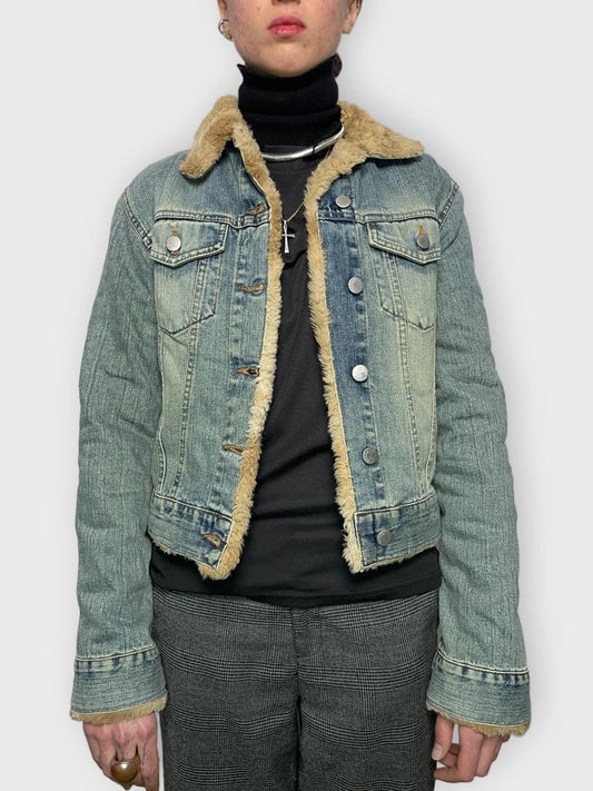front view, Kocca Fur Jeans Jacket, vintage Y2K second hand piece