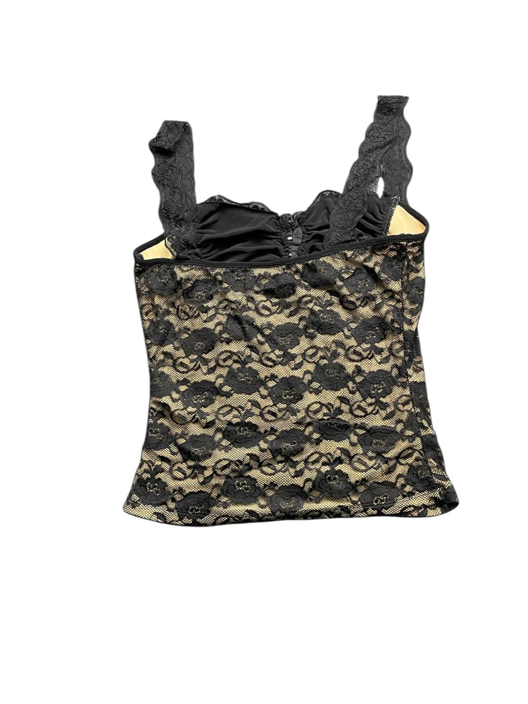 back view, eIggi Black and Gold Lace Lingerie Top, vintage Y2K second hand piece