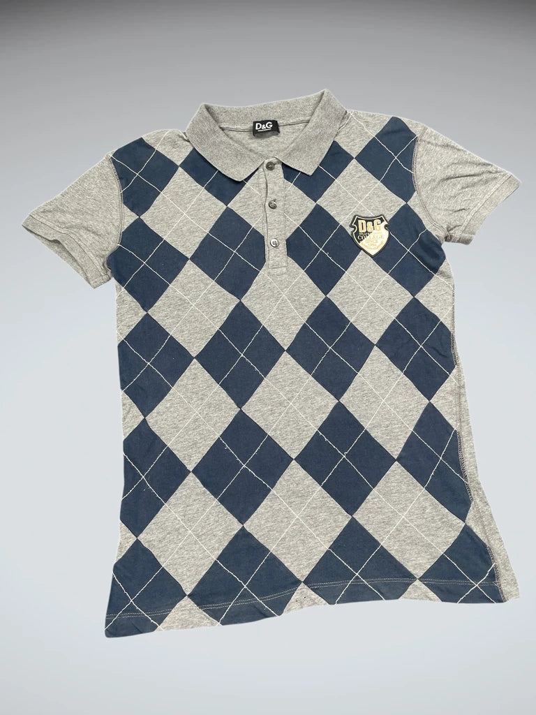 front view, D&G Grey Navy Argyle Polo Shirt, vintage Y2K second hand piece