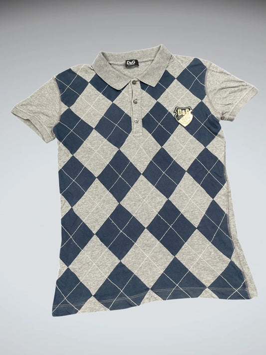 front view, D&G Grey Navy Argyle Polo Shirt, vintage Y2K second hand piece