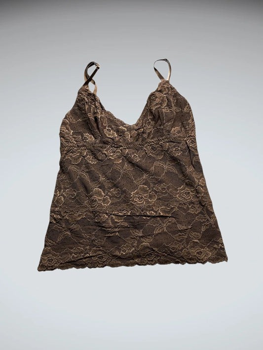 front view, Banana Republic Brown Floral Lace Lingerie Top, vintage Y2K second hand piece